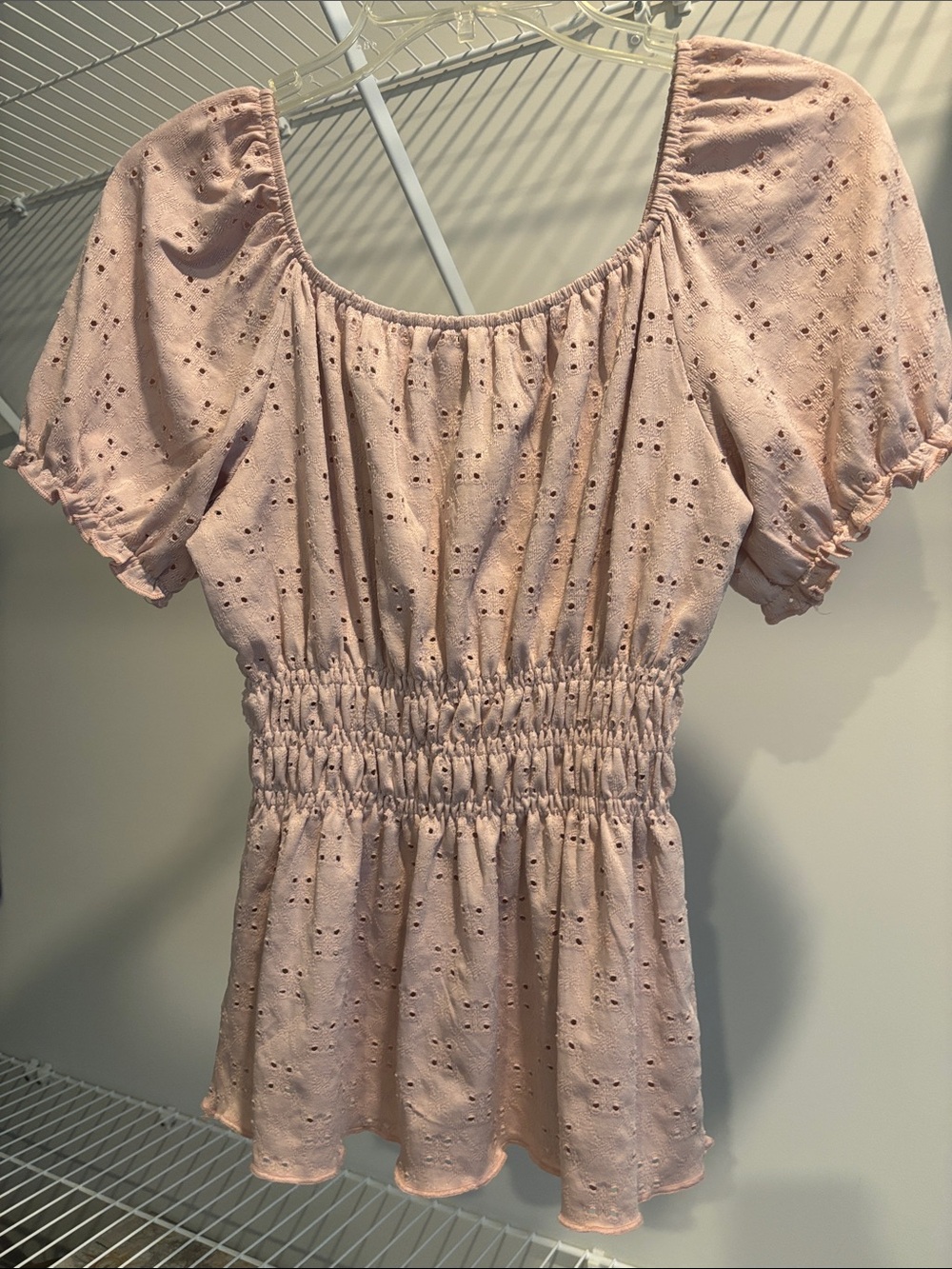 Lavish Blush Eyelet Puff Sleeve Top